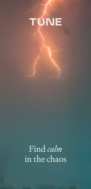 A lightning bolt with text that reads Find calm in the chaos.